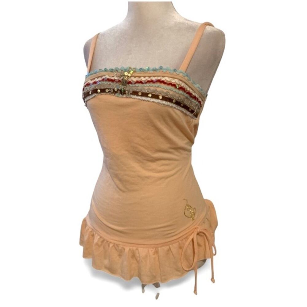 Baby Phat Y2K Peach Beaded Logo Tank Top – Medium McBling